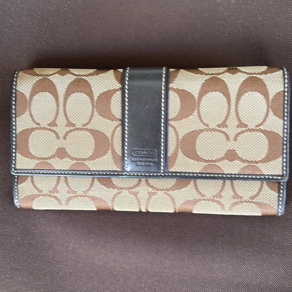 Coach Flap over Long wallet Coated Canvas & Leather